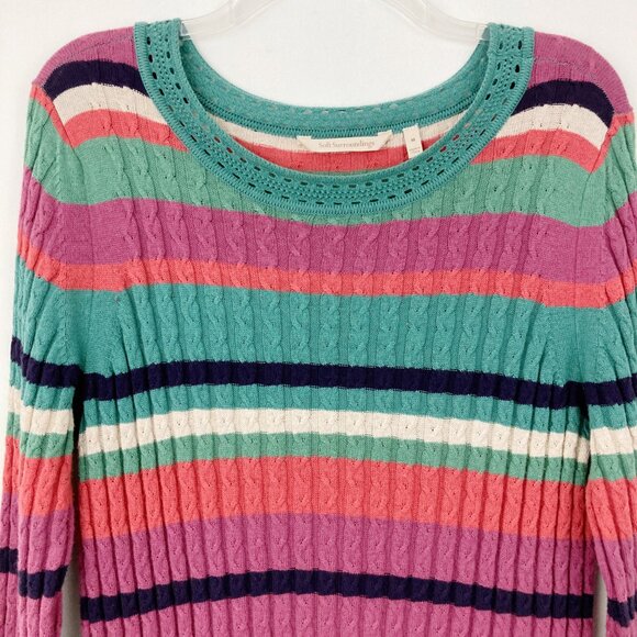 Soft Surroundings Isidor Sweater Size M Cable Knit Striped Cashmere Silk Cotton - Picture 3 of 8